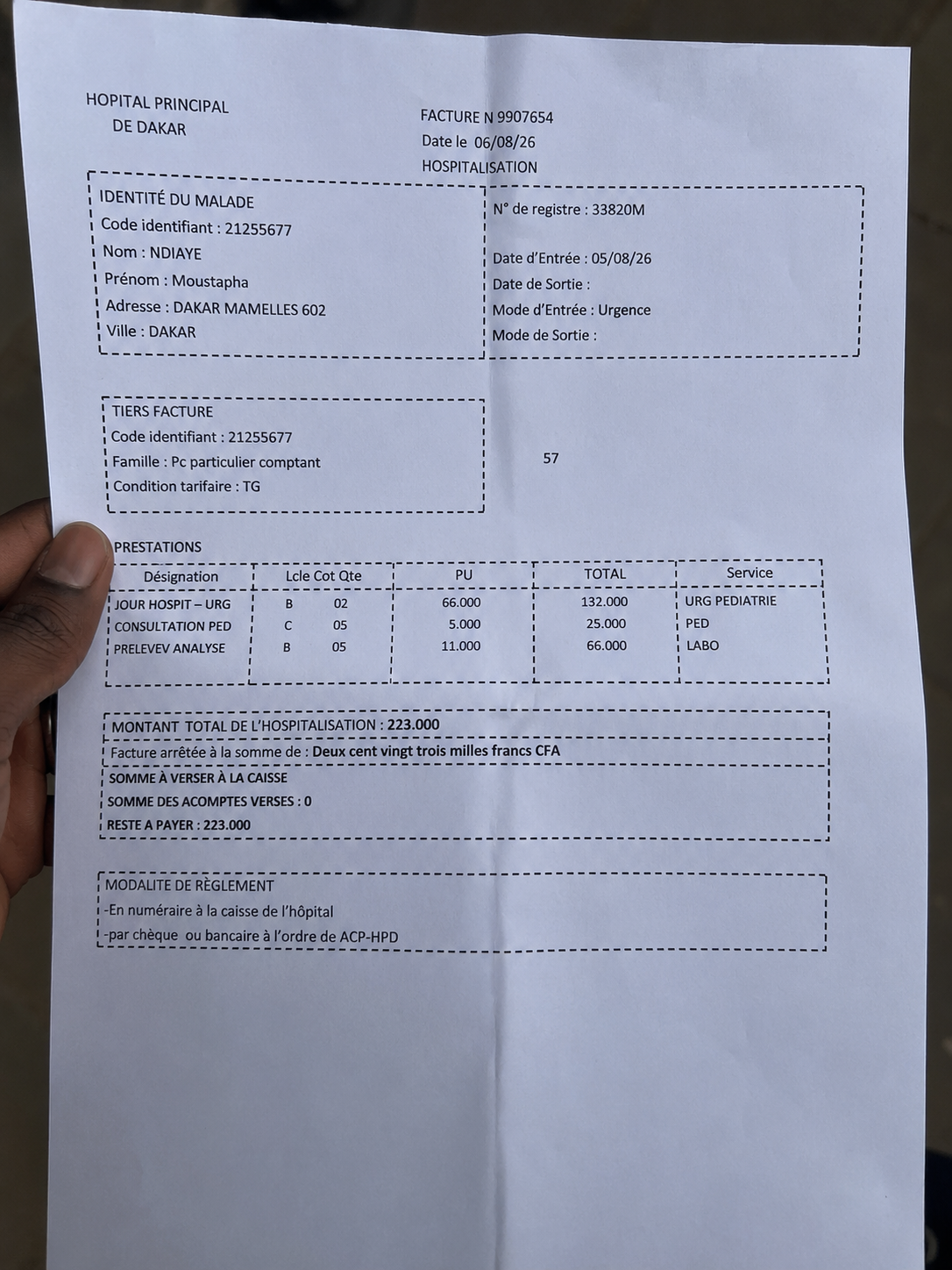 payer les dettes de mon frère hospitalisé