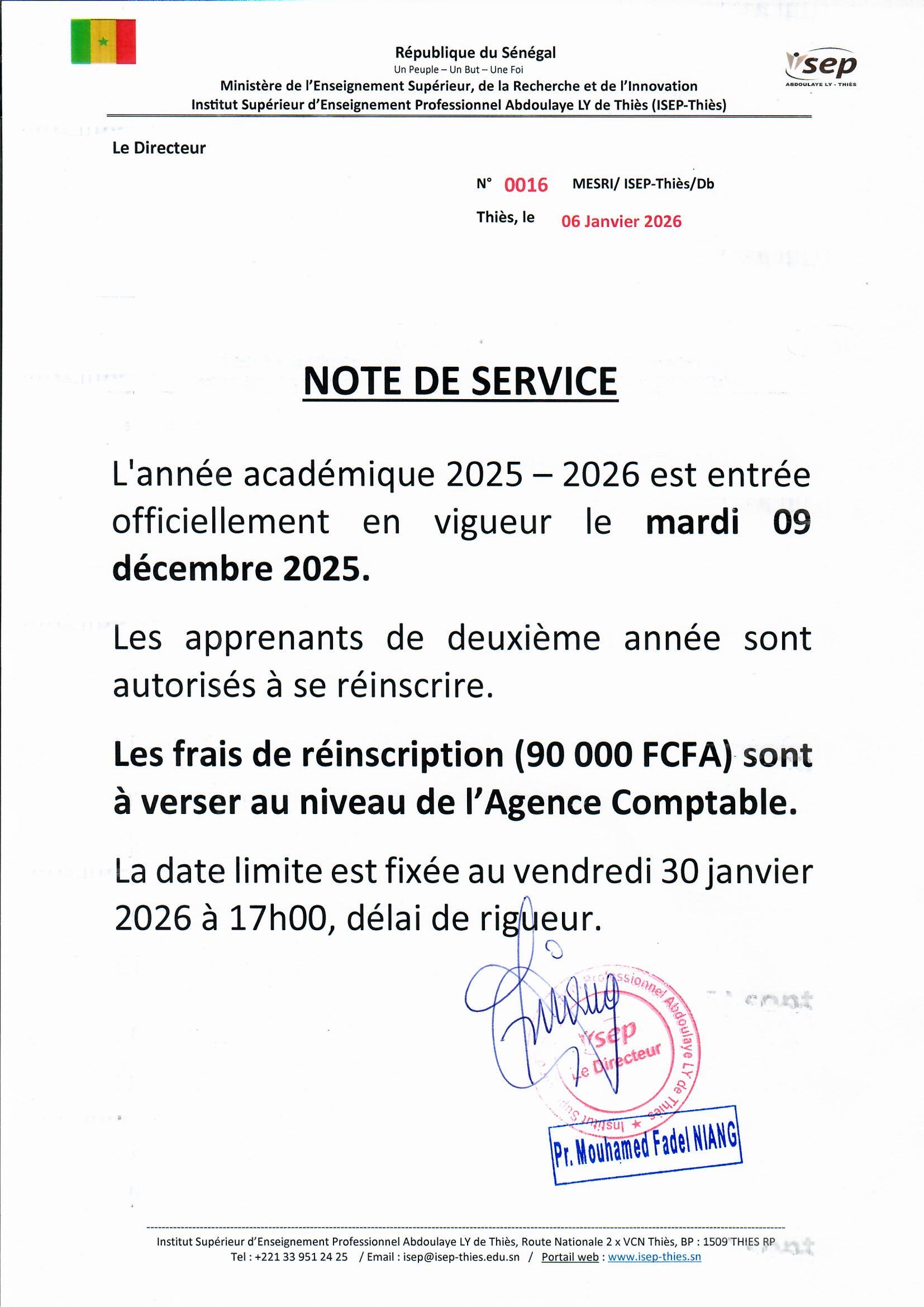 Aide pour le paiement de ma réinscription à l’ISEP de Thiès